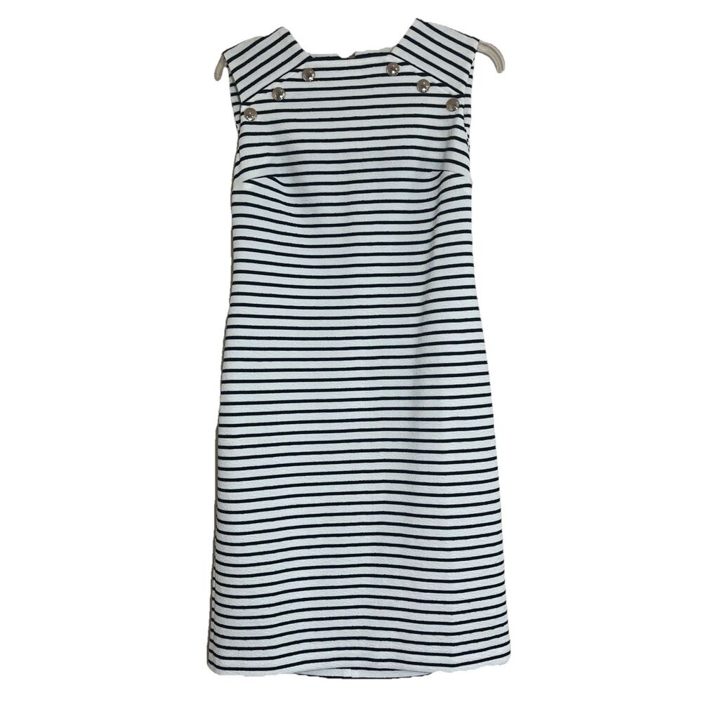Tommy Hilfiger Dress Size 8 White Navy Blue Striped Nautical Sleeveless Zip NWT